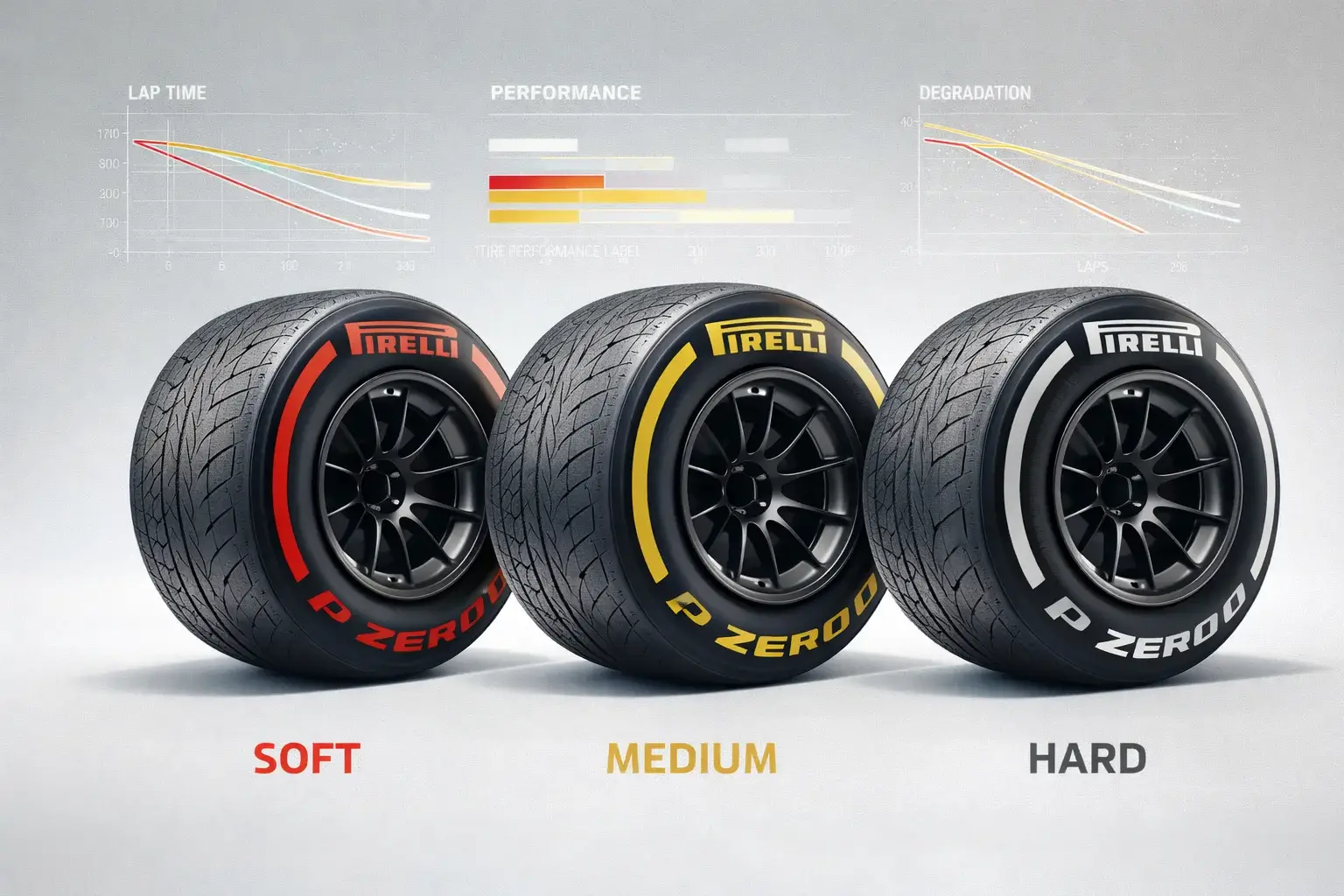 Formel-1-Reifen mit verschiedenen Mischungen und strategischen Daten visualisiert