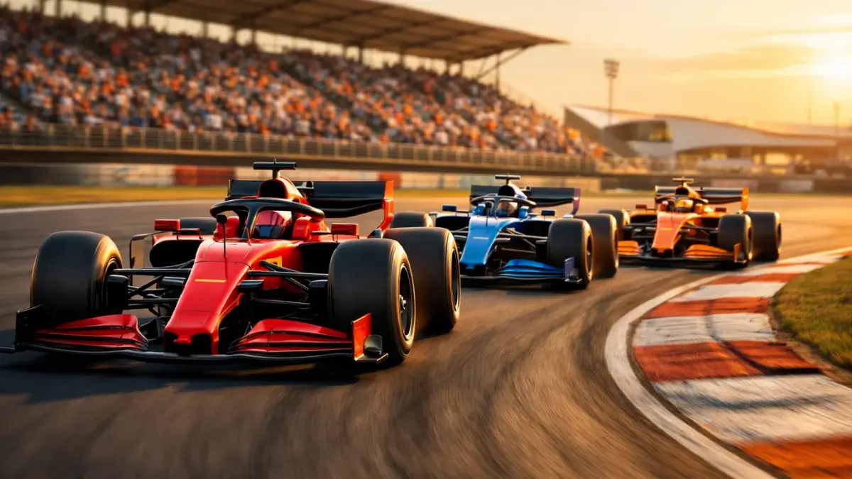 Formel-1-Boliden rasen auf einer Rennstrecke bei dynamischem Rennen