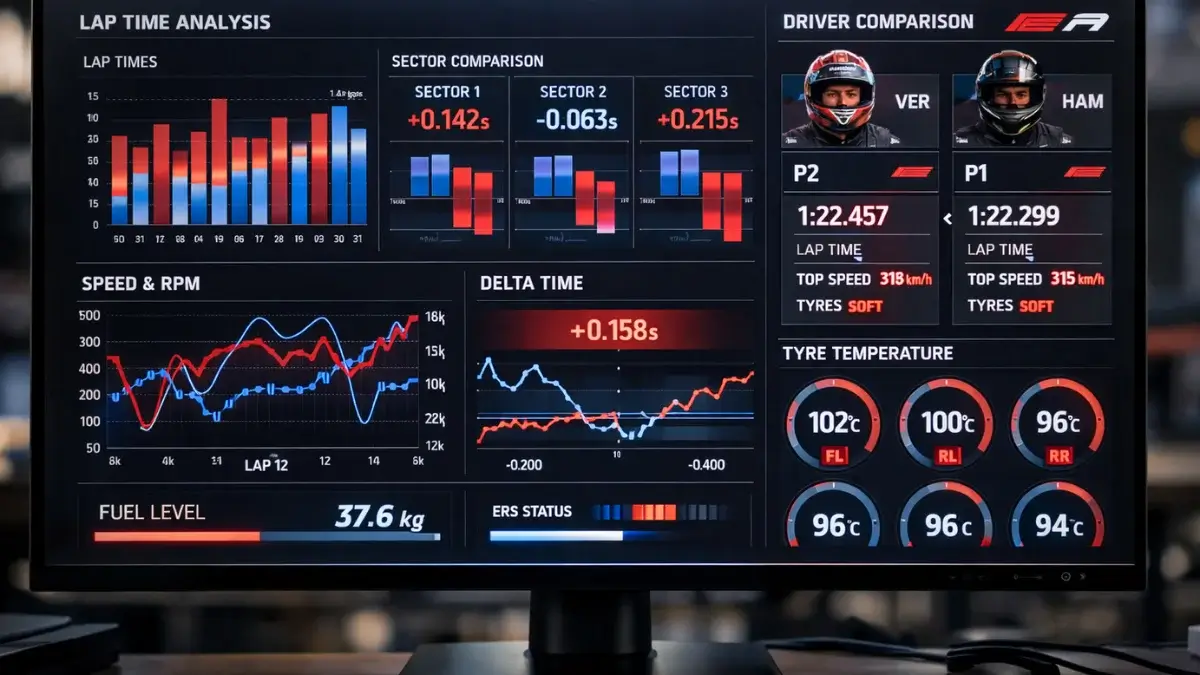 Detaillierte Formel-1-Datenvisualisierung mit Rundenzeiten und Leistungsstatistiken