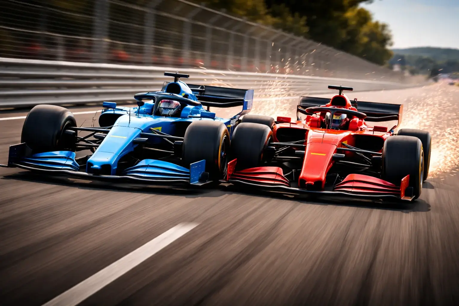 Zwei Formel-1-Boliden fahren Seite an Seite in einem spannenden Duell